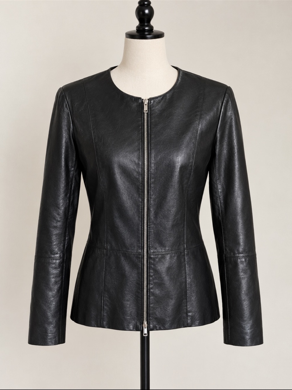 Lafayette 148 New York Black Leather Zip-Front Jacket